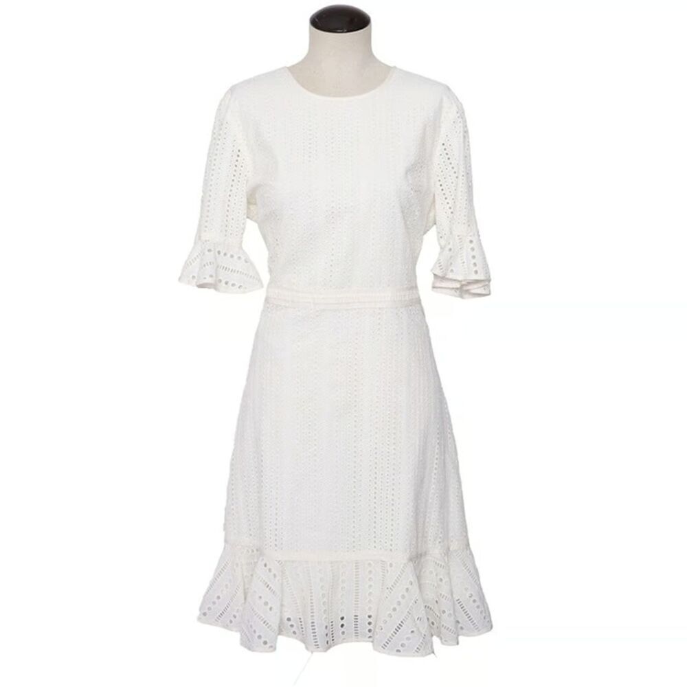 White Eyelet Ruffle Sleeve Dress